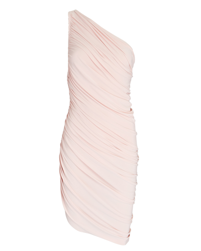 Shop Norma Kamali Diana Ruched One-shoulder Mini Dress In Pink