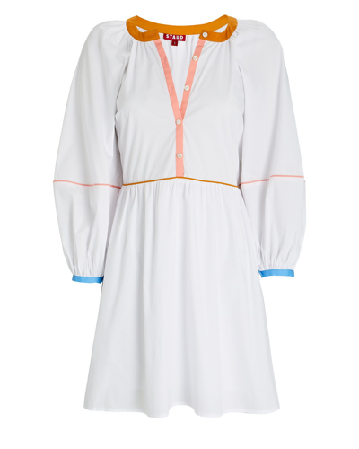 Shop Staud Demi Puff-sleeve Mini Dress In White