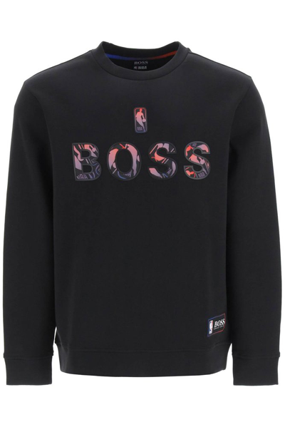 Shop Hugo Boss Boss  X Nba Logo Detailed Crewneck Sweatshirt In Black