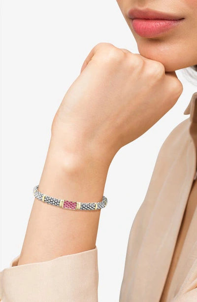 Shop Lagos Pink Sapphire Caviar Bead Bracelet In Silver Gold Pink Sapphire