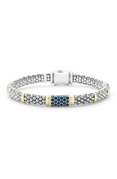 Shop Lagos Blue Sapphire Caviar Bead Bracelet In Silver Gold Blue Sapphire