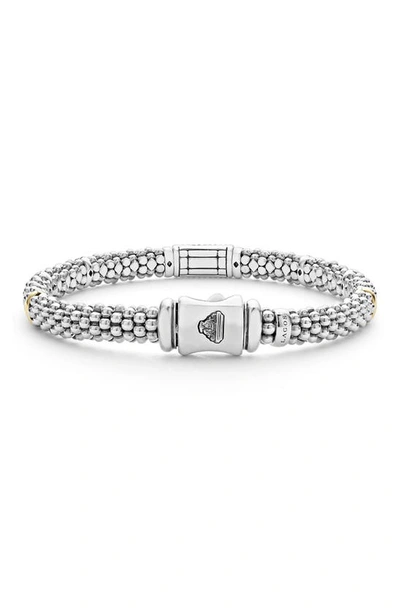 Lagos Blue Sapphire Caviar Bead Bracelet In Silver Gold Blue Sapphire