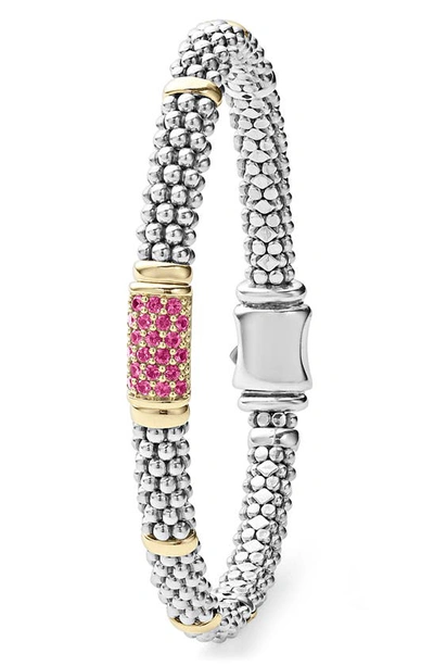 Shop Lagos Pink Sapphire Caviar Bead Bracelet In Silver Gold Pink Sapphire