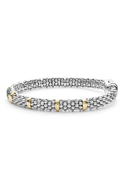 Lagos Blue Sapphire Caviar Bead Bracelet In Silver Gold Blue Sapphire