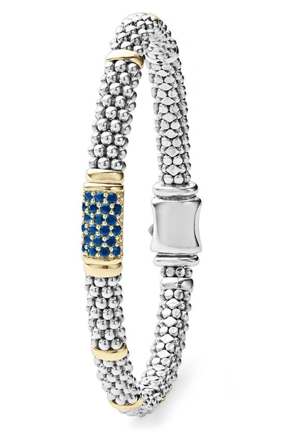 Shop Lagos Blue Sapphire Caviar Bead Bracelet In Silver Gold Blue Sapphire