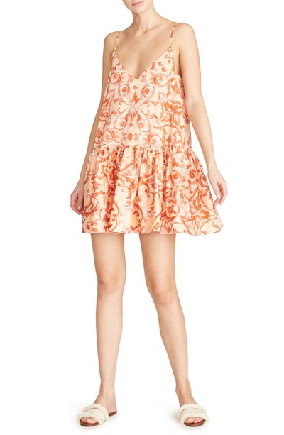 Shop Amur Angela Tiered Minidress In Apricot Nude Ant Baroque Tile