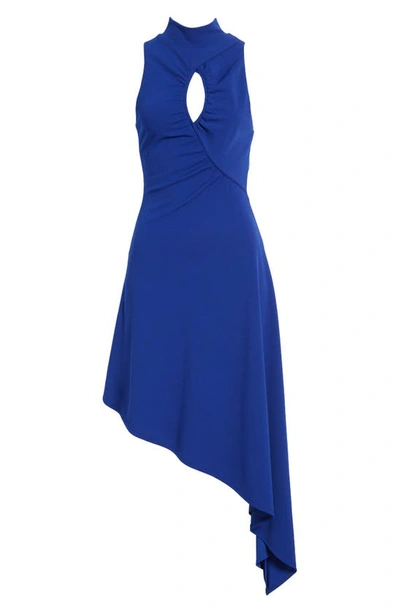Shop Black Halo Sully Keyhole Asymmetric Midi Dress In Royal Blue