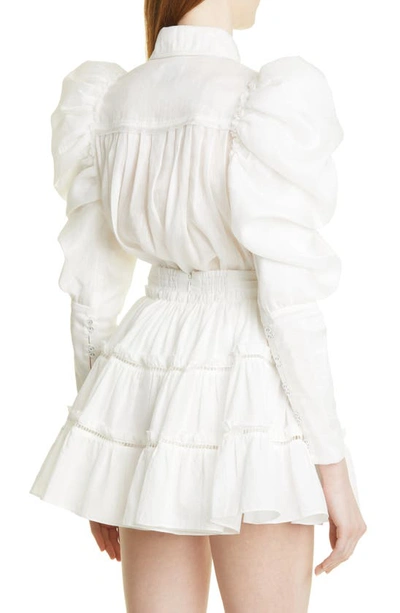 Shop Aje Kindred Butterfly Sleeve Linen & Silk Blouse In Ivory
