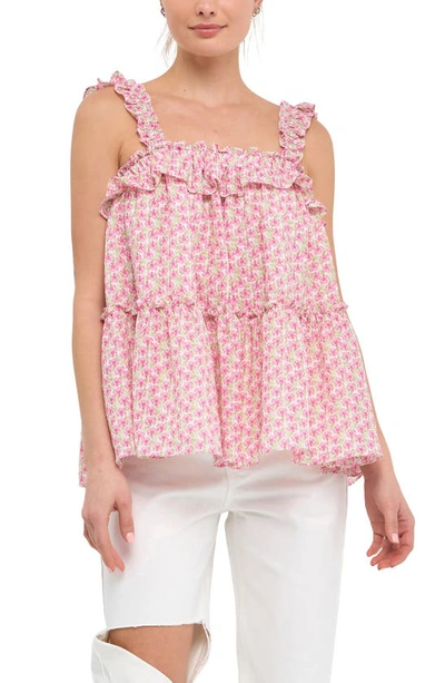 Shop Free The Roses Floral Ruffle Flounce Tank In Pink