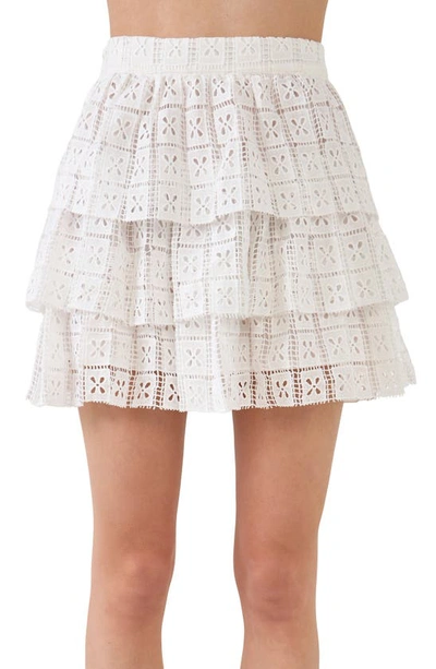 Endless Rose Pocket Lace Tiered Mini Skirt In White