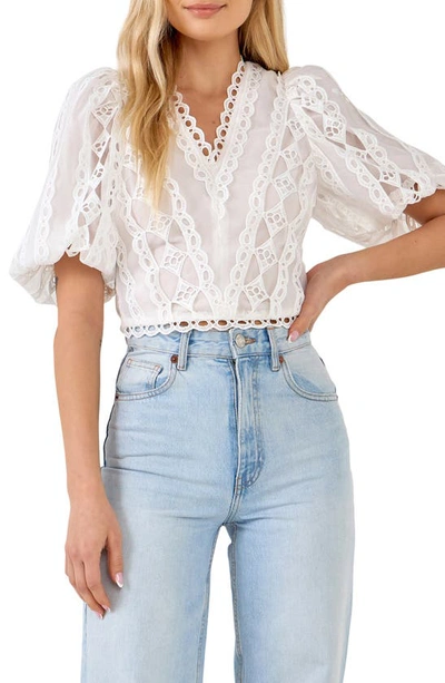 Shop Endless Rose Lace Puff Sleeve Crop Top In White