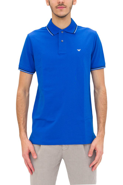 Shop Emporio Armani Logo Printed Short Sleeved Polo Shirt In Blue