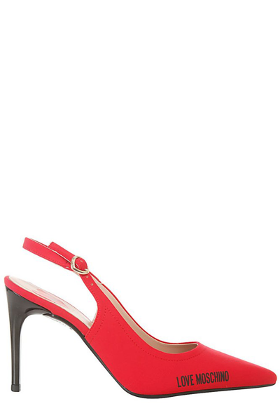 Shop Love Moschino Logo Printed Slingback Pumps In Red