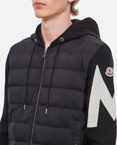 Shop Moncler Down-filled Wool Cardigan In Black