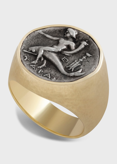 Shop Jorge Adeler Men's 18k Yellow Gold Hammered Taras Coin Ring