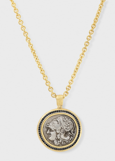 Shop Jorge Adeler Men's 18k Athena/pegasus Coin & Black Diamond Pendant In Yellow Gold