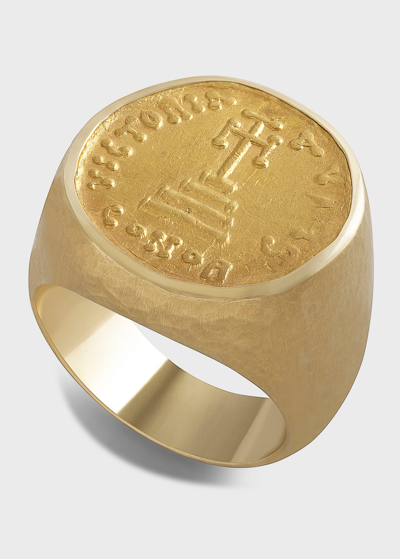 Shop Jorge Adeler Men's 18k Hammered Yellow Gold Victoria Coin Ring