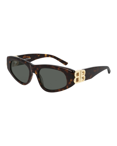 Shop Balenciaga Cat-eye Acetate Sunglasses W/ Logo Hinges In Shiny Solid Azure