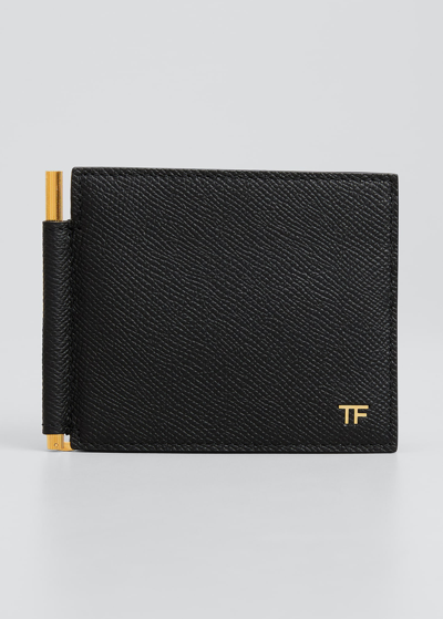 Shop Tom Ford Men's Leather T-line Money Clip Wallet In Black