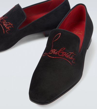 Shop Christian Louboutin Navy Dandelion Suede Loafers In Black/lt Siam/lin Loubi