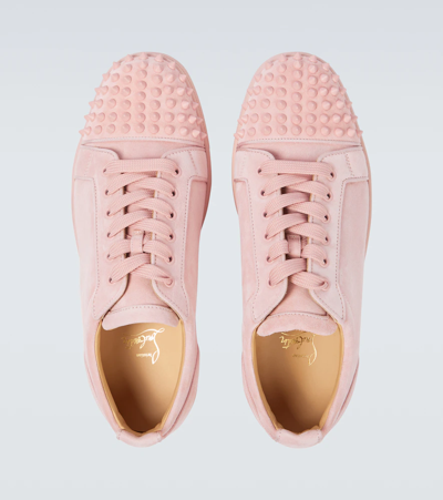 Shop Christian Louboutin Louis Junior Spikes Suede Sneakers In Rosy/rosy Mat