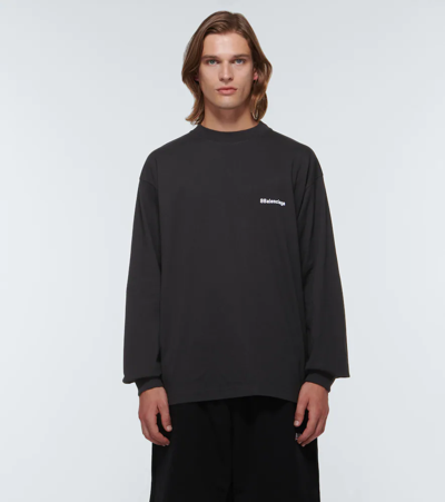 Shop Balenciaga Logo Cotton Jersey Sweater In Black/white