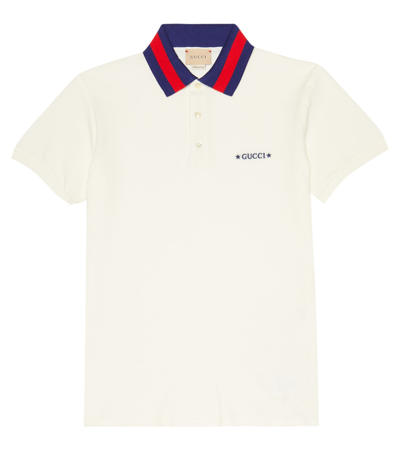 Shop Gucci Logo-embroidered Piqué Polo Shirt In Ivory/mix