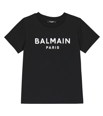 Shop Balmain Logo Cotton Jersey T-shirt In Nero/bianco