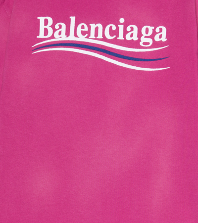 Shop Balenciaga Embroidered Cotton Jersey T-shirt In Dark Fuschia/wt/bl