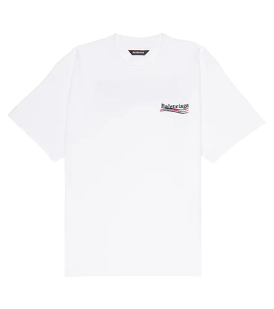 Shop Balenciaga Embroidered Cotton T-shirt In White/black
