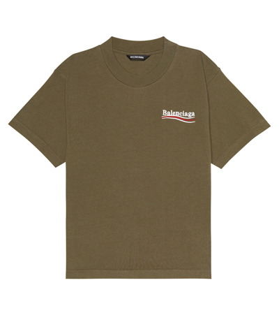 Shop Balenciaga Embroidered Cotton Jersey T-shirt In Khaki/white/red