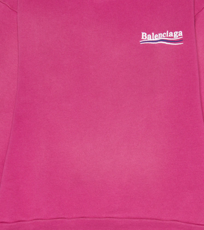 Shop Balenciaga Embroidered Cotton Jersey Sweatshirt In Dark Fuchsia/wt/blu