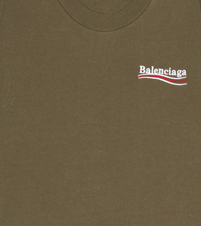 Shop Balenciaga Embroidered Cotton Jersey T-shirt In Khaki/white/red