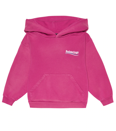 Shop Balenciaga Embroidered Cotton Fleece Hoodie In Dark Fuchsia/wt/blu