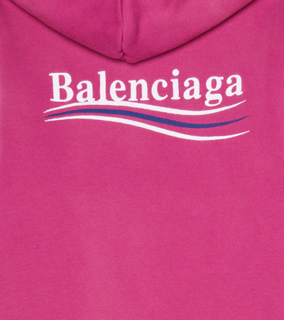 Shop Balenciaga Embroidered Cotton Fleece Hoodie In Dark Fuchsia/wt/blu