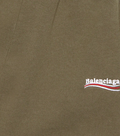Shop Balenciaga Cotton Fleece Shorts In Khaki/white/red