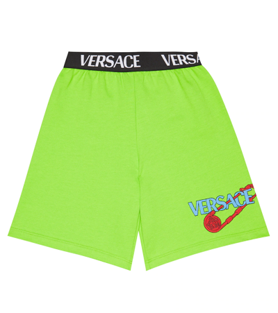 Shop Versace Logo-embroidered Cotton Jersey Shorts In Acid+multicolor