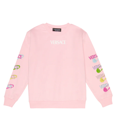 Shop Versace Printed Cotton Jersey Sweatshirt In English Rose+multicolor