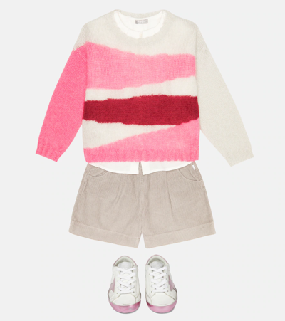 Shop Il Gufo Mohair Wool-blend Sweater In Wild Strawberry/pearl Grey