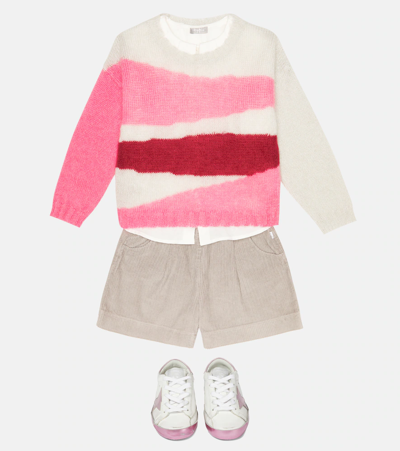 Il Gufo Mohair Wool-blend Sweater In Wild Strawberry/pearl Grey