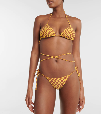 Shop Tropic Of C Praia Checked Self-tie Bikini Bottoms In Sunshine Check