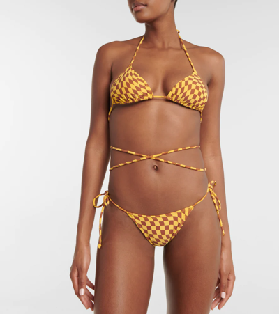 Shop Tropic Of C Praia Checked Tie-around Bikini Top In Sunshine Check