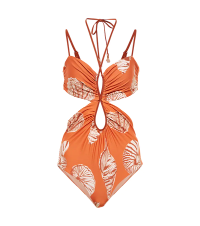 Shop Johanna Ortiz Printed Swimsuit In Bijoux Orange/ecru