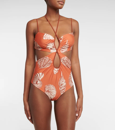 Shop Johanna Ortiz Printed Swimsuit In Bijoux Orange/ecru