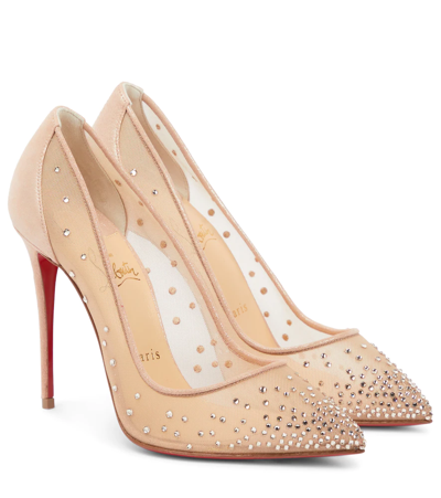 Shop Christian Louboutin Follies Strass Embellished Mesh Pumps In Version Light Silk