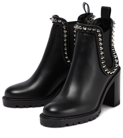 Shop Christian Louboutin Capahutta Embellished Leather Ankle Boots In Black/silver