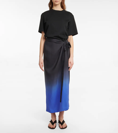 Shop The Row Kawa Ombré Silk Maxi Skirt In Black/electric Blue
