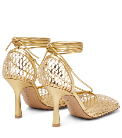 Bottega Veneta 90mm Macrame Metallic Ankle-wrap Pumps In Gold