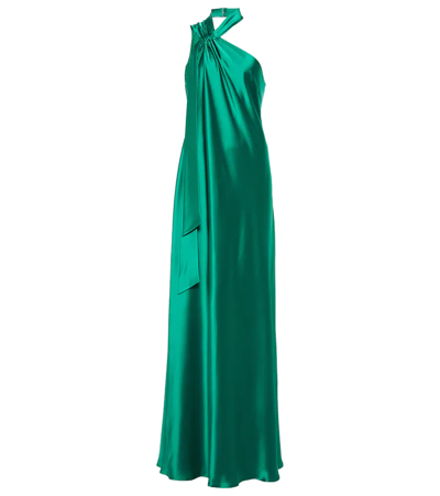 Shop Galvan Ushuaia Satin Gown In Emerald