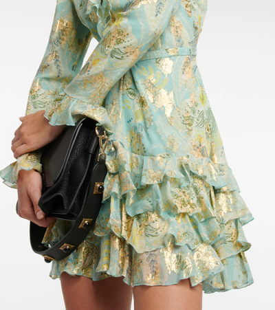 Shop Etro Ruffle-trimmed Silk Georgette Minidress In Azzurro